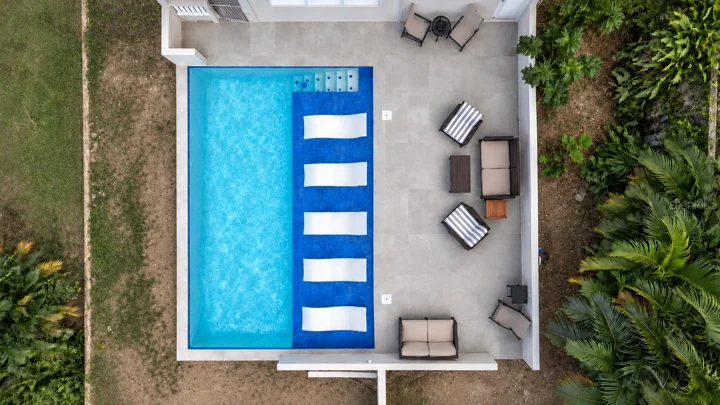 Pool and patio — overhead view